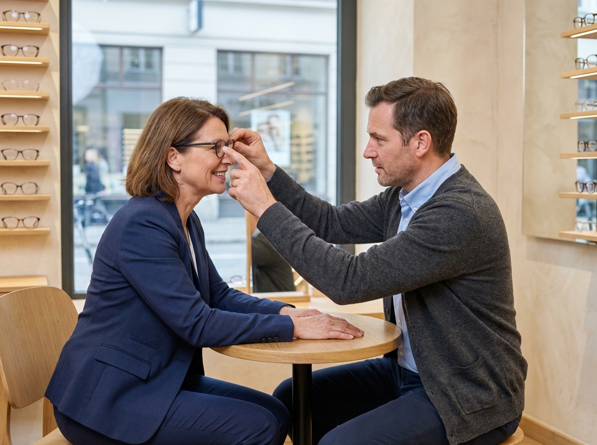 Femme d affaires souriante chez l opticien