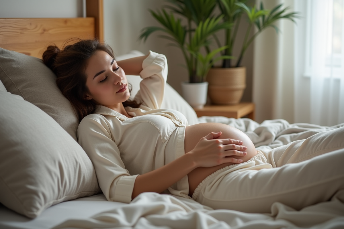 Femme enceinte dormant paisiblement dans sa chambre
