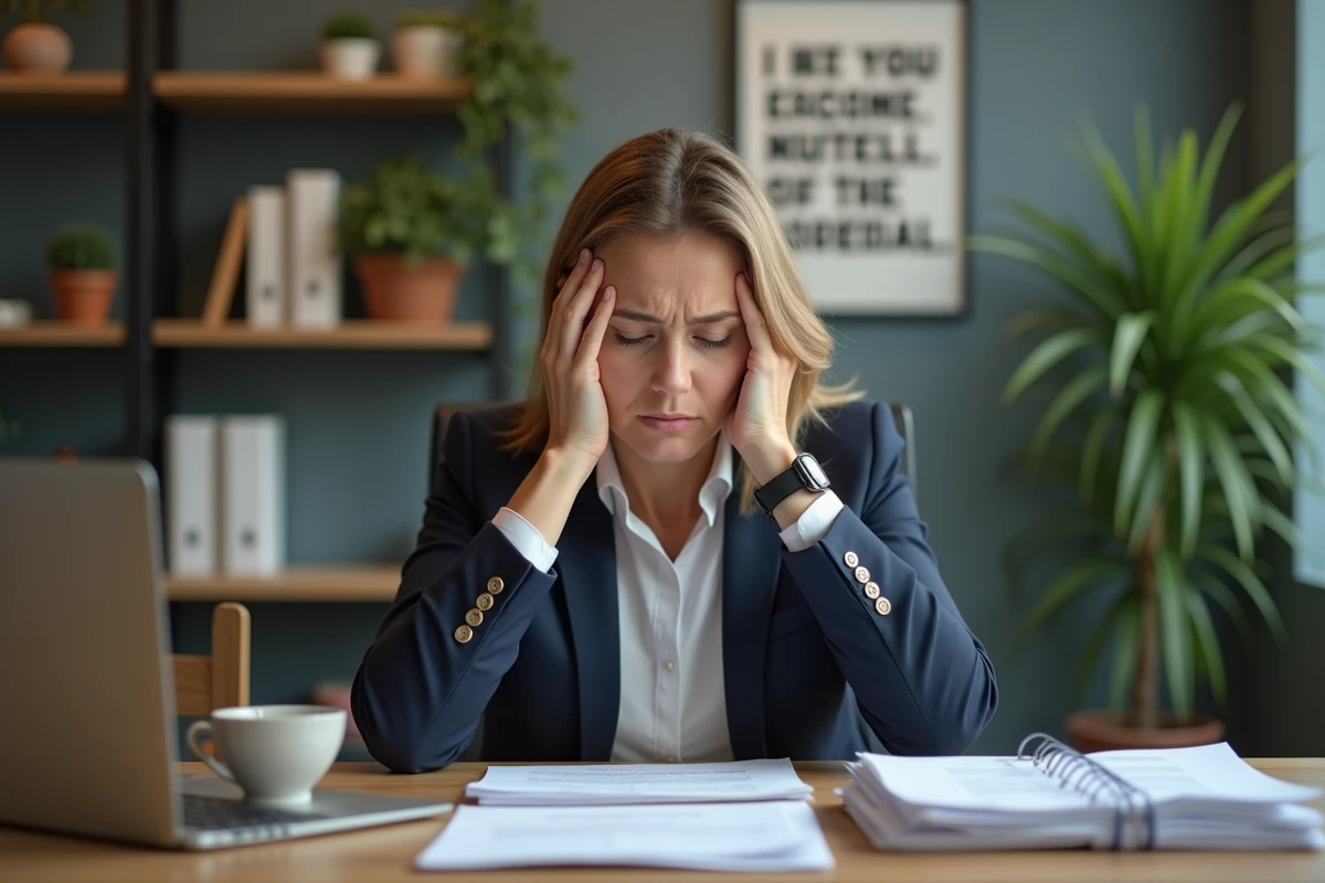 Femme d'affaires fatiguée au bureau avec papiers