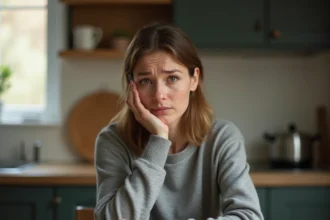 Femme d'âge moyen examinant des fourmillements dans son bras, signe possible d'une atteinte nerveuse