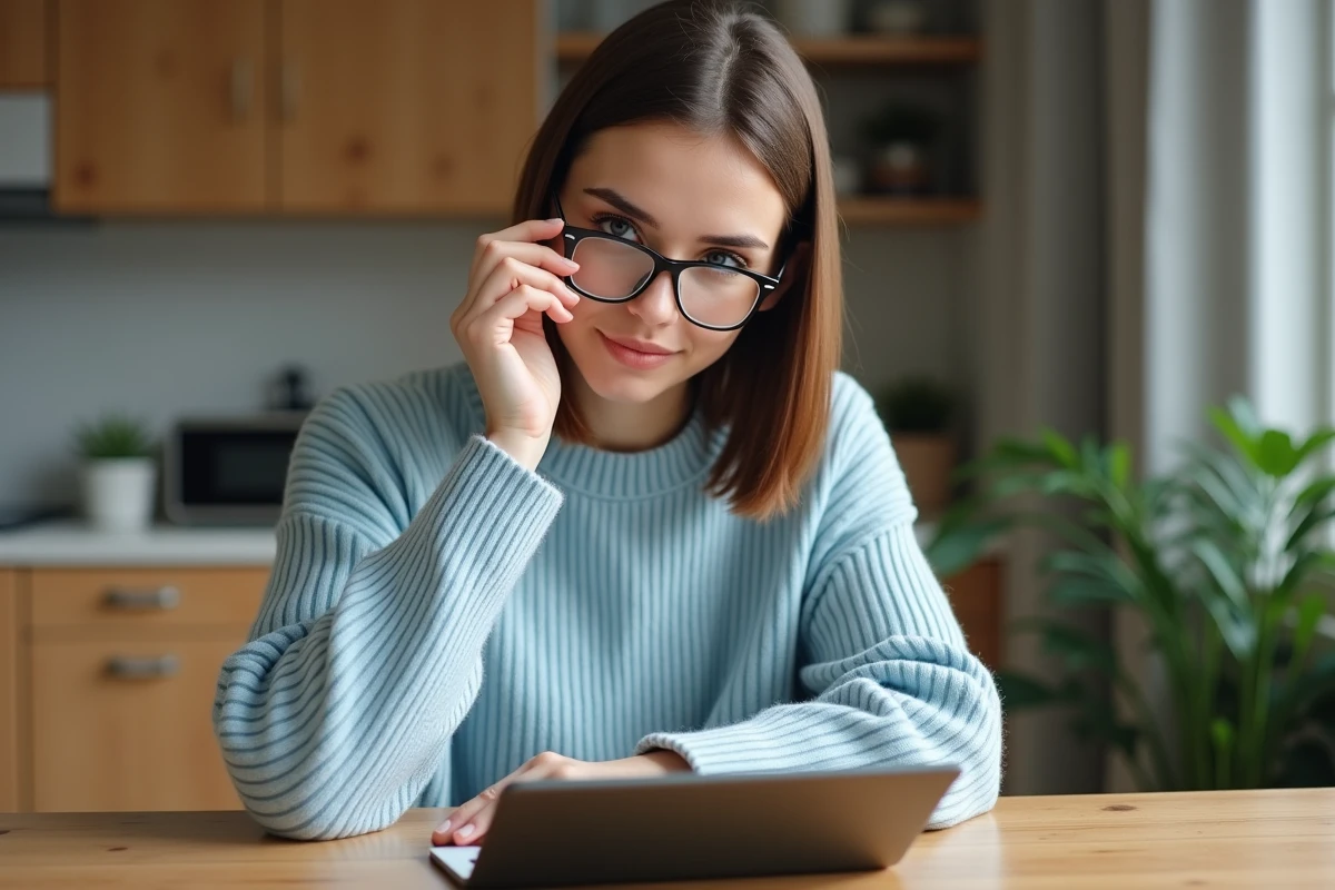 Femme regardant un tablette avec lunettes modernes