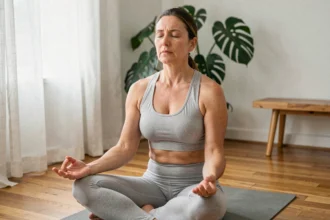 Femme pratiquant la méditation pour soulager les vibrations corporelles à domicile