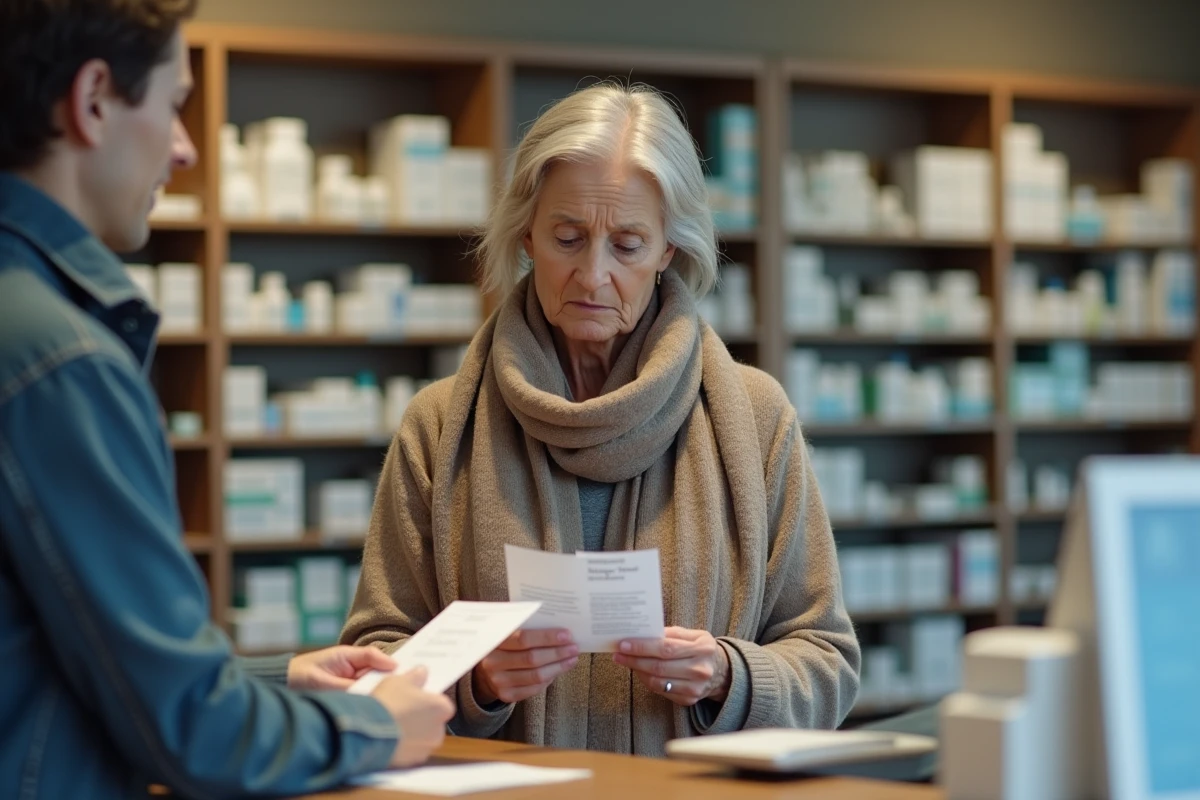 Femme examinant un reçu et un vaccin contre le zona