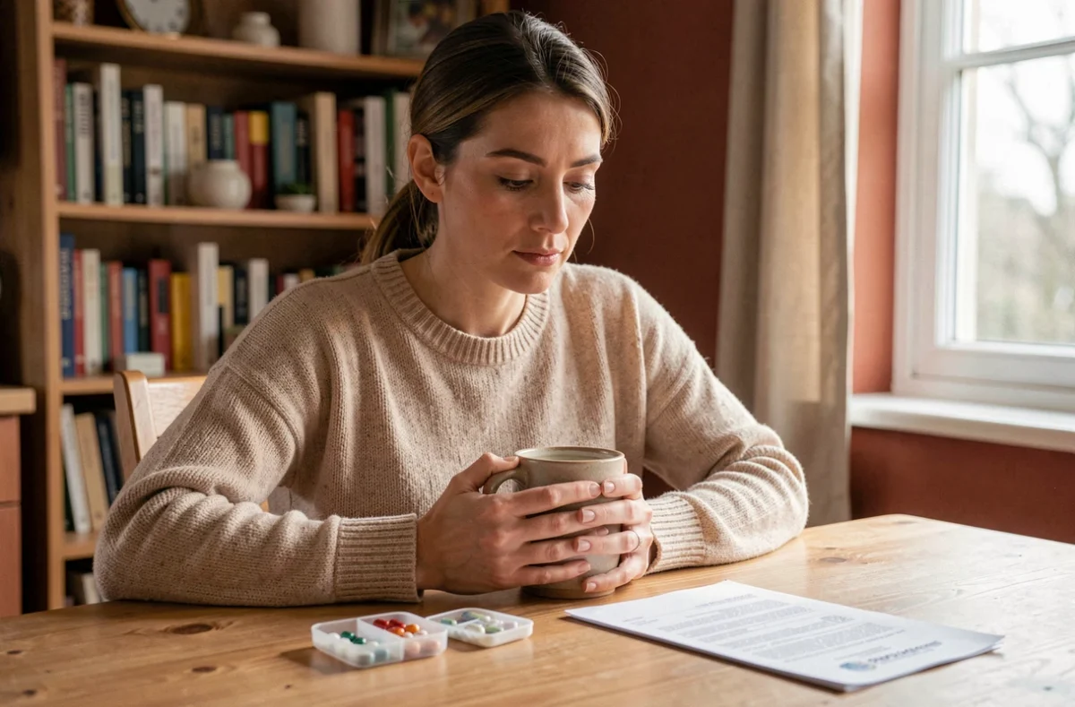 Femme à domicile gérant un traitement hormonal pour syndrome des ovaires polykystiques ou endométriose