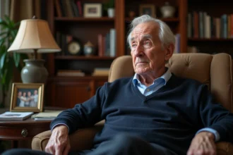 Homme âgé en fauteuil dans un appartement parisien