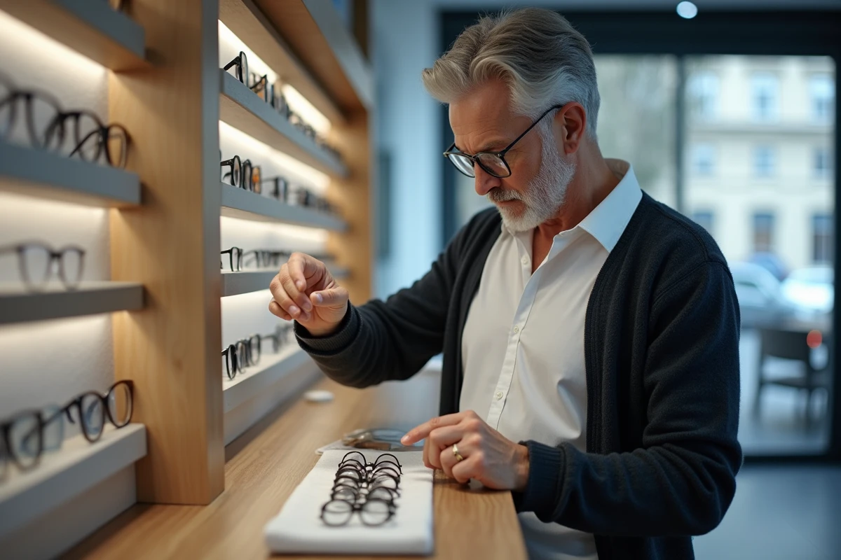 Homme vérifiant des lentilles dans un magasin d
