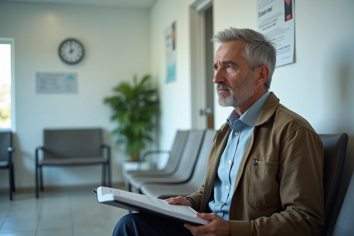 Homme attendant dans une salle de clinique moderne