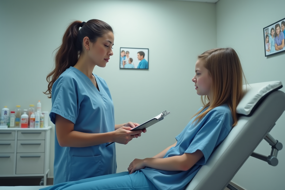 Infirmière surveillant une adolescente en respiration rapide