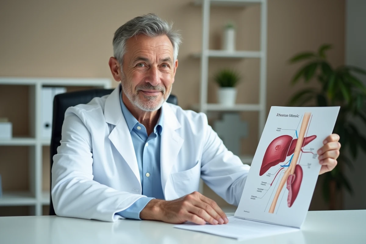 Médecin expliquant les effets d'un mois sans alcool sur le foie lors d'une consultation médicale