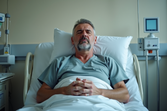 Patient respirant difficilement dans une chambre d'hôpital