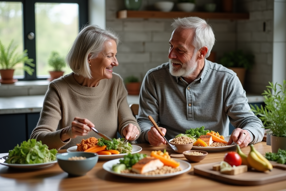 Couple partageant un repas sain dans une cuisine moderne